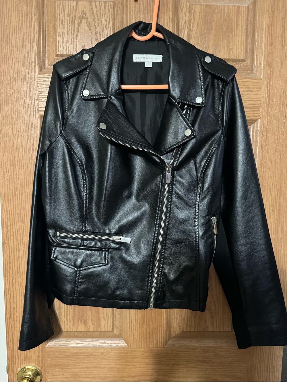 NY & CO  Faux Leather Black Moto Jacket LARGE